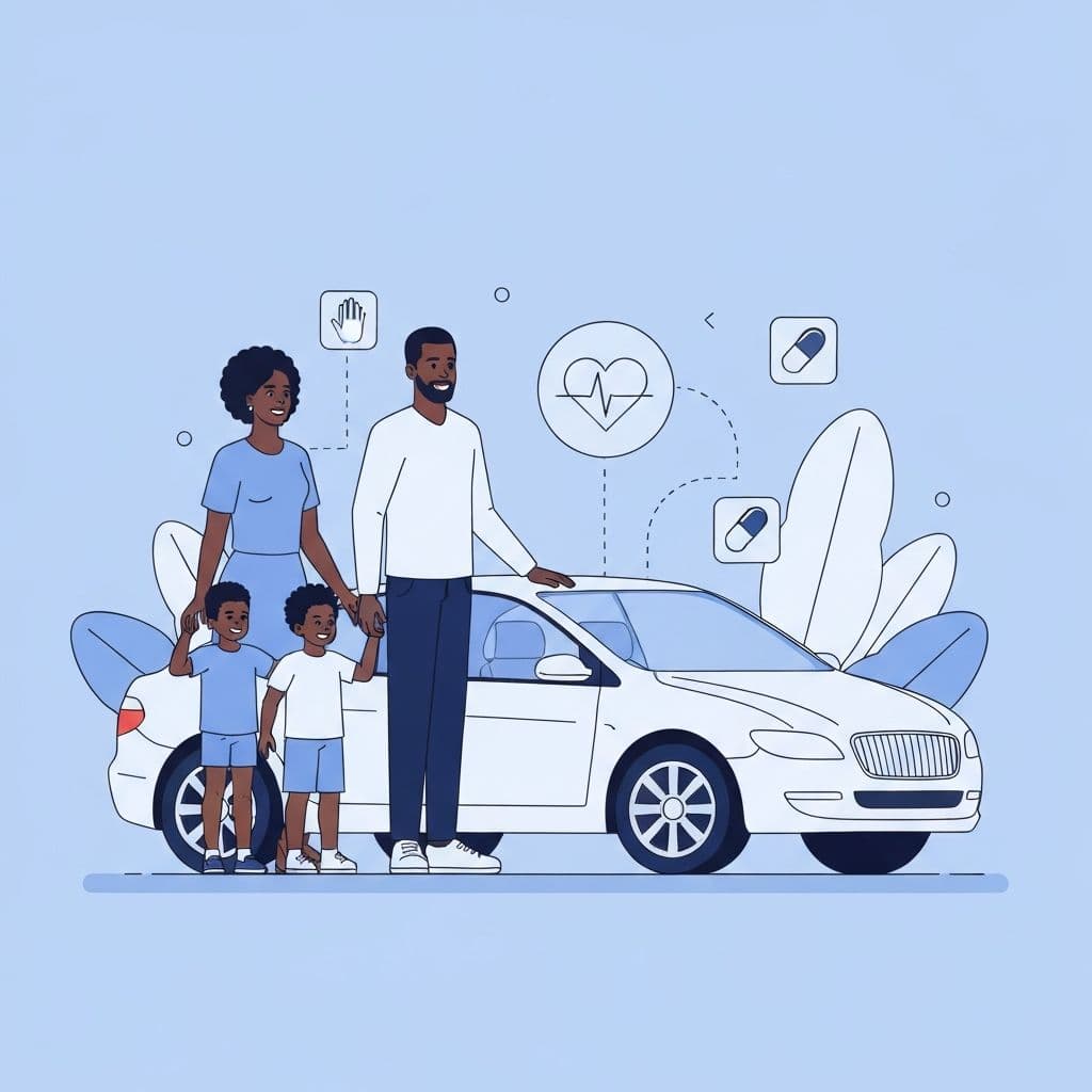 Family and car cover illustration